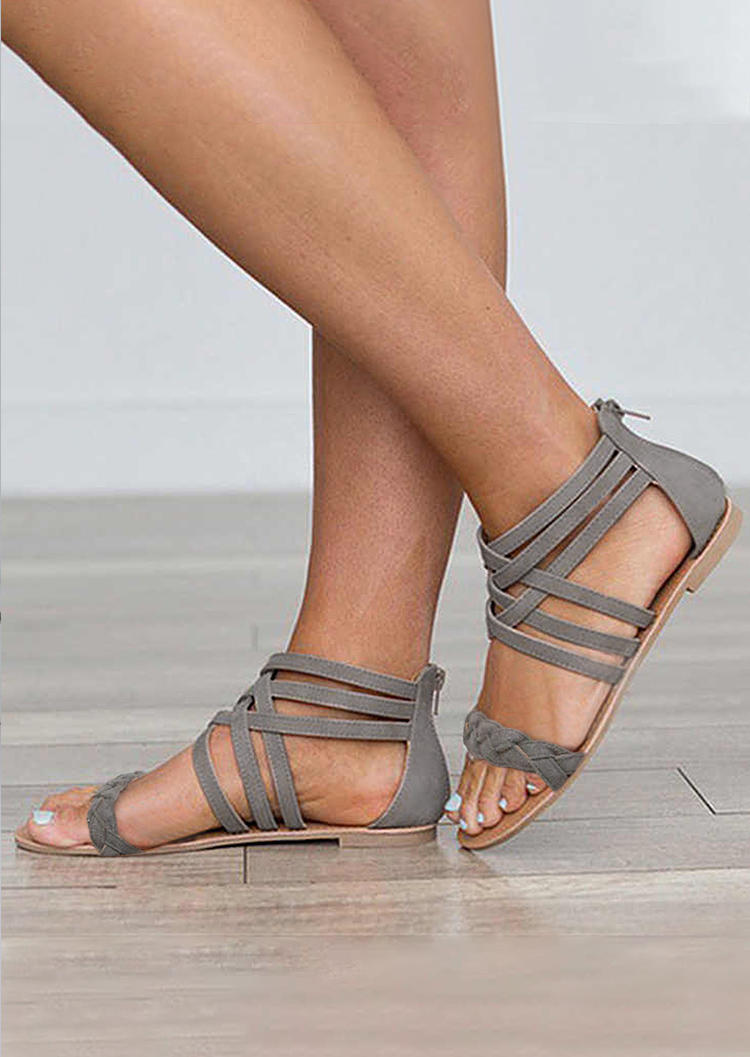 Zipper Criss-Cross Flat Sandals