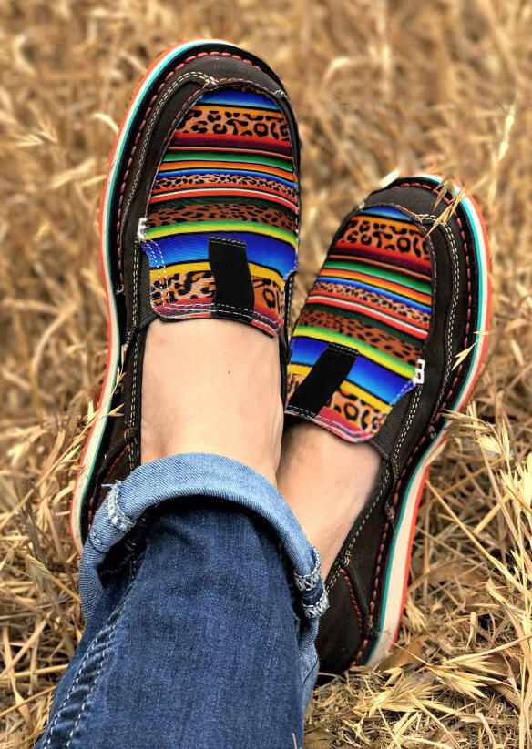 Leopard Serape Striped Slip On Flat Sneakers