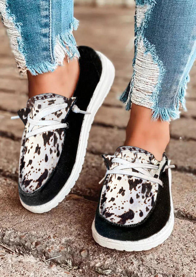 Cow Round Toe Flat Sneakers