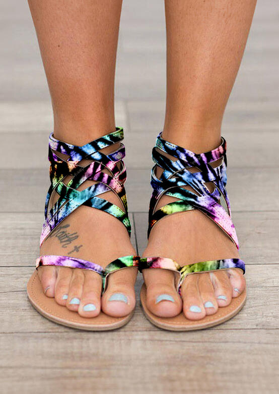Tie Dye Criss-Cross Flip Flops Flat Sandals