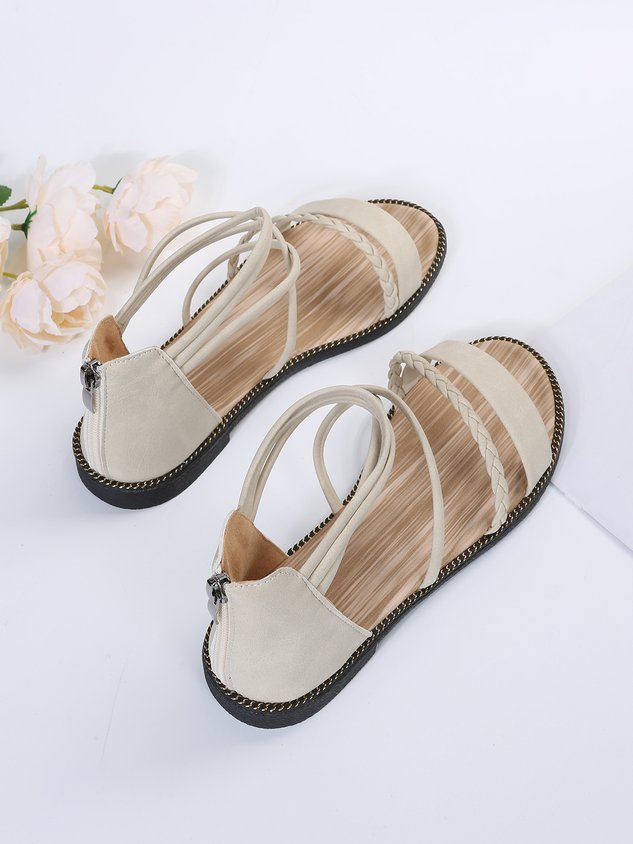 Boho Woven Striped Zipper Sandals