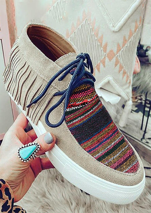 Tassel Colorful Striped Lace Up Flat Sneakers