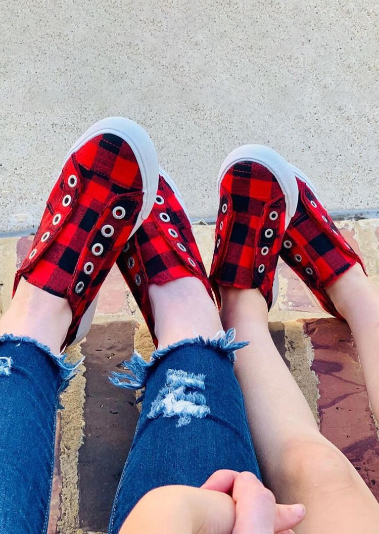 Plaid Slip-On Round Toe Flat Sneakers