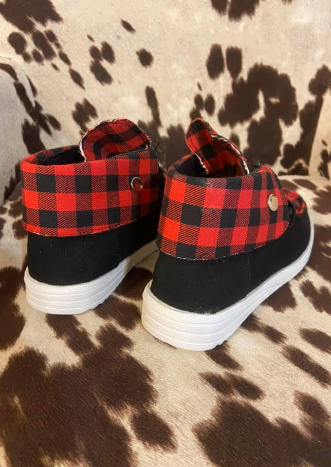Buffalo Plaid Lace Up Flat Sneakers