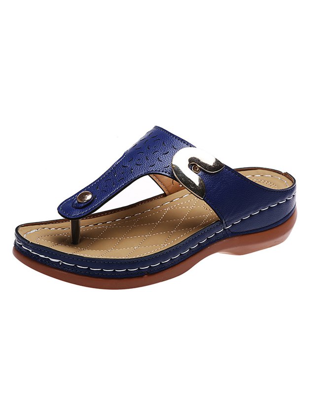 Women's Gold Buckle Punched Flip-Flops