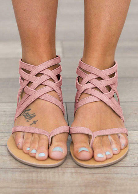 Summer Cross-Tied Zipper Flat Sandals