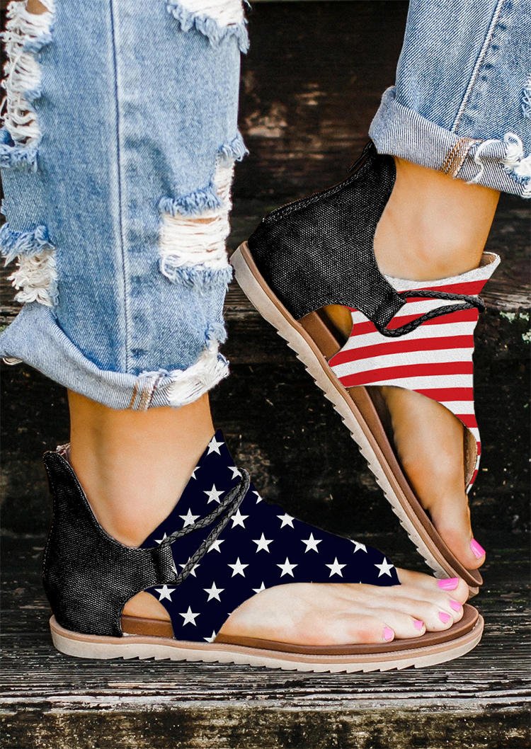 American Flag Star Striped Flat Sandals