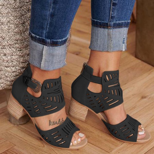 Artificial Leather Chunky Heel Adjustable Buckle Sandals Casual Shoes