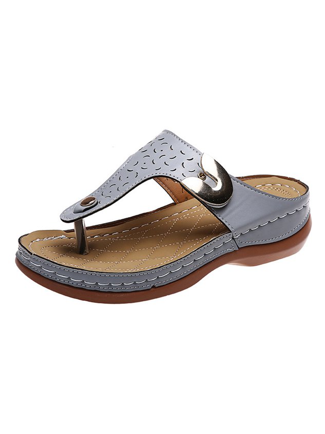 Women's Gold Buckle Punched Flip-Flops