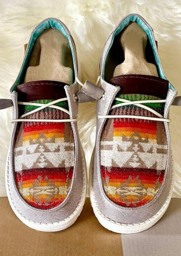 Aztec Geometric Round Toe Flat Sneakers