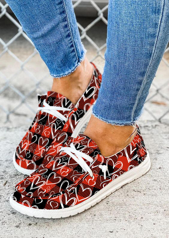 Plaid Heart Lace Up Sneakers