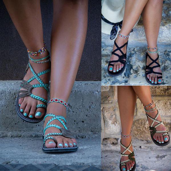 Summer Handmade Breathable Bandage Beach Flat Sandals