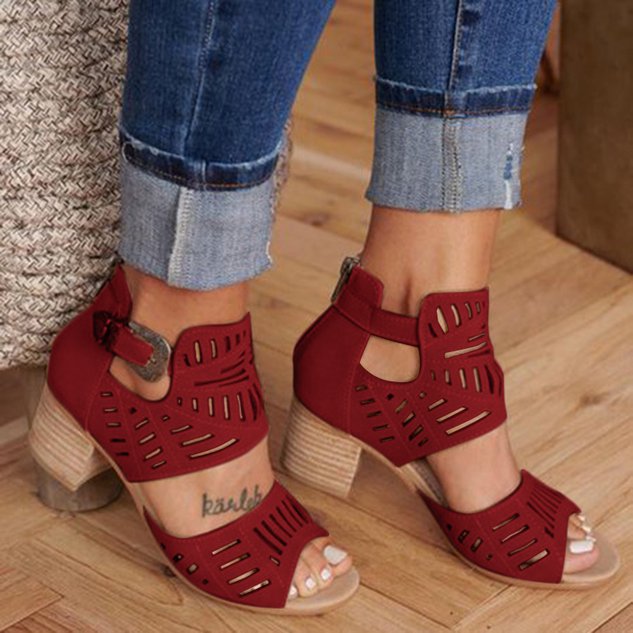Artificial Leather Chunky Heel Adjustable Buckle Sandals Casual Shoes