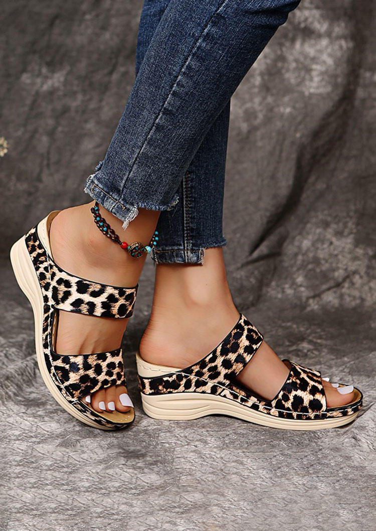 Summer Leopard Wedge Casual Slippers