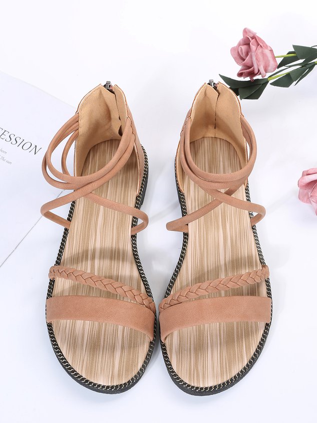 Boho Woven Striped Zipper Sandals