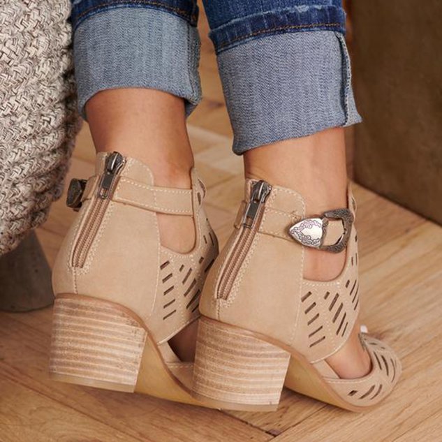 Artificial Leather Chunky Heel Adjustable Buckle Sandals Casual Shoes