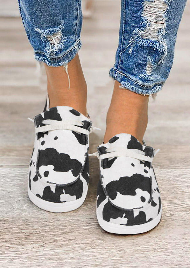 Cow Round Toe Flat Sneakers
