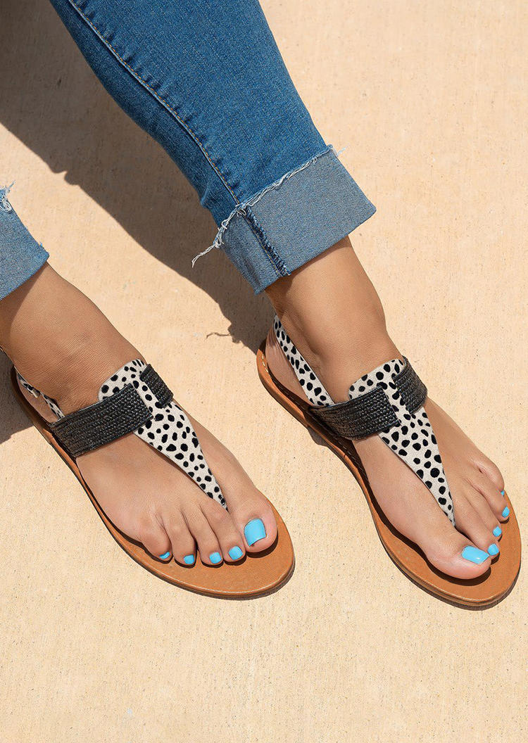 Leopard Buckle Strap Flat Thong Sandals