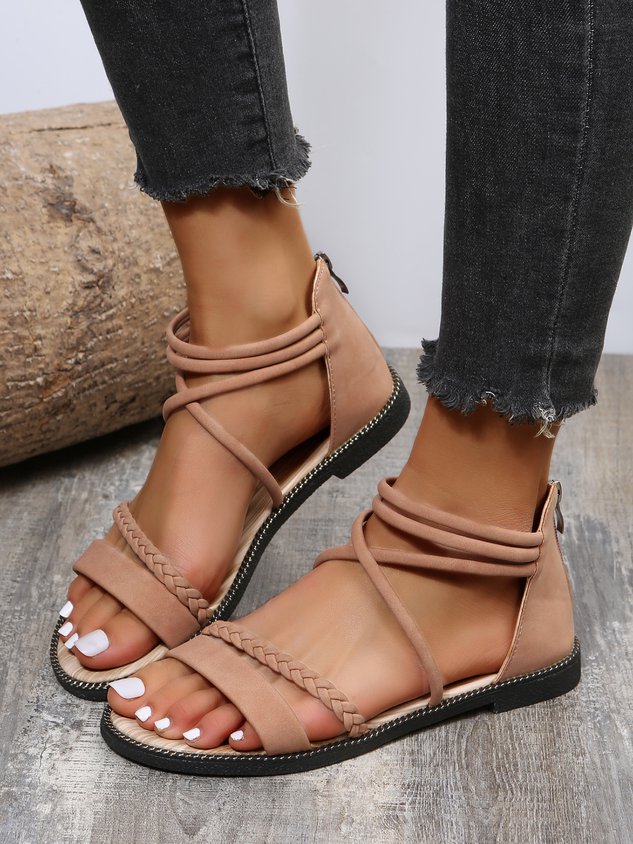 Boho Woven Striped Zipper Sandals