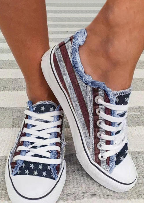 American Flag Frayed Flat Sneakers