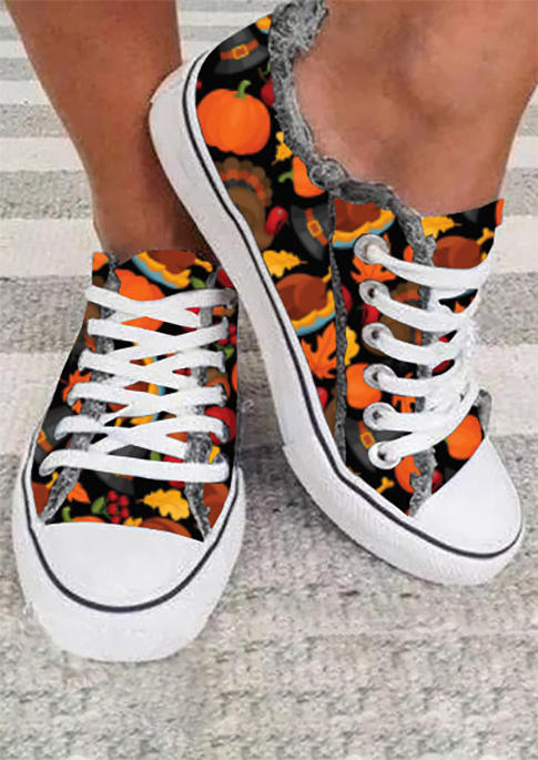 Thanksgiving Pumpkin Turkey Lace Up Sneakers