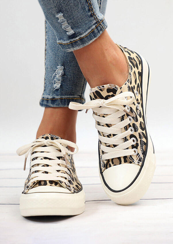Leopard Printed Lace Up Sneakers