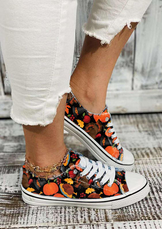 Thanksgiving Pumpkin Turkey Lace Up Sneakers