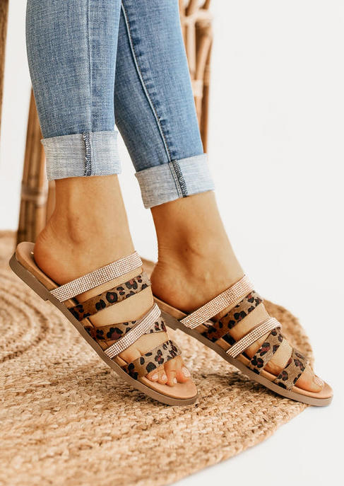 Leopard Criss-Cross Slip On Flat Slippers