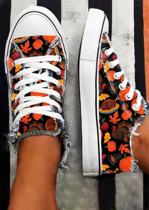 Thanksgiving Pumpkin Turkey Lace Up Sneakers