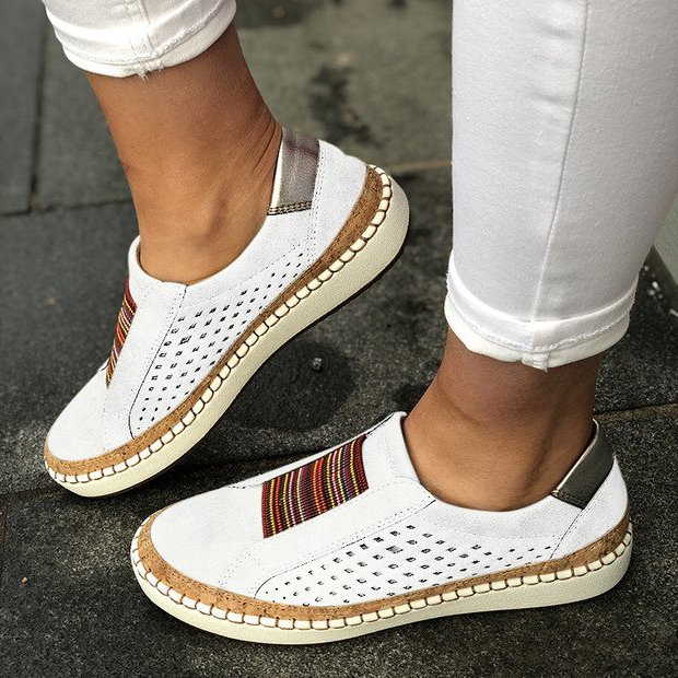 Women Green Slide Hollow-Out Round Toe Casual Pu Sneakers Flats