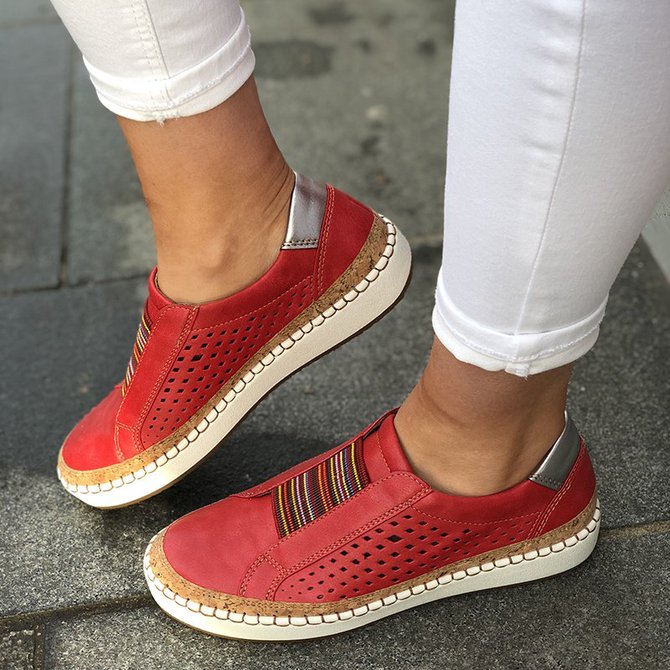 Women Green Slide Hollow-Out Round Toe Casual Pu Sneakers Flats