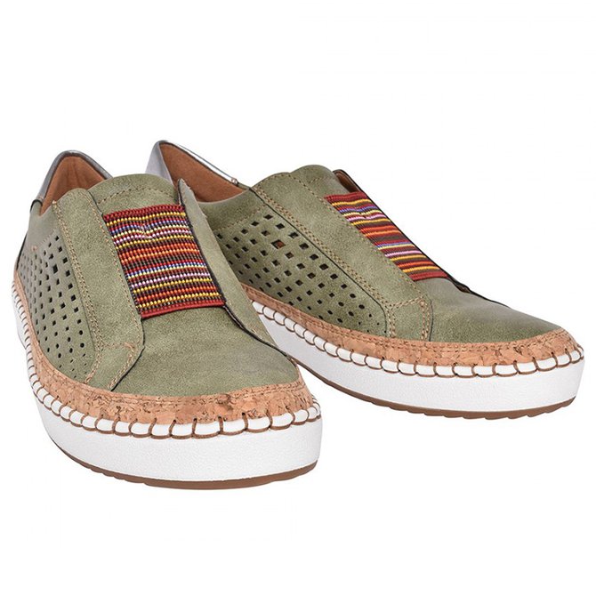 Women Green Slide Hollow-Out Round Toe Casual Pu Sneakers Flats