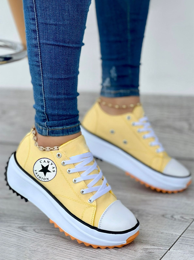 Women's Solid Color Platform Lace-Up Sneakers