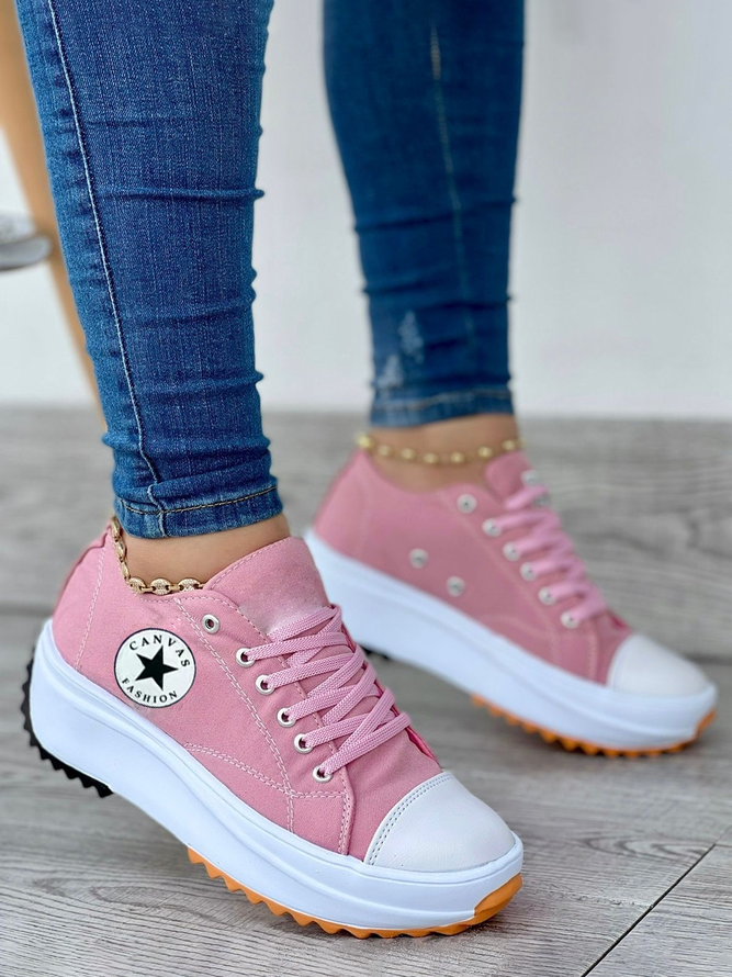 Women's Solid Color Platform Lace-Up Sneakers
