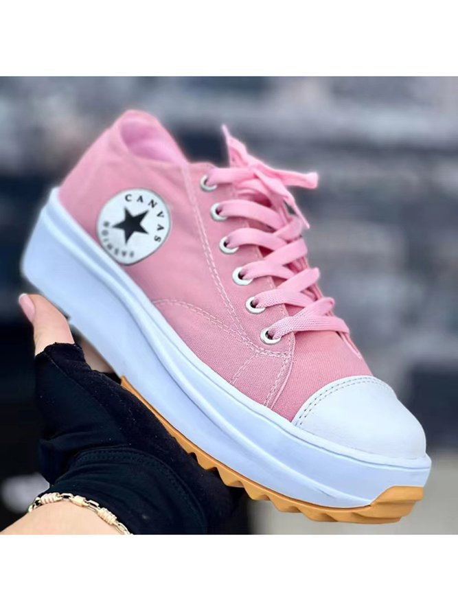 Women's Solid Color Platform Lace-Up Sneakers