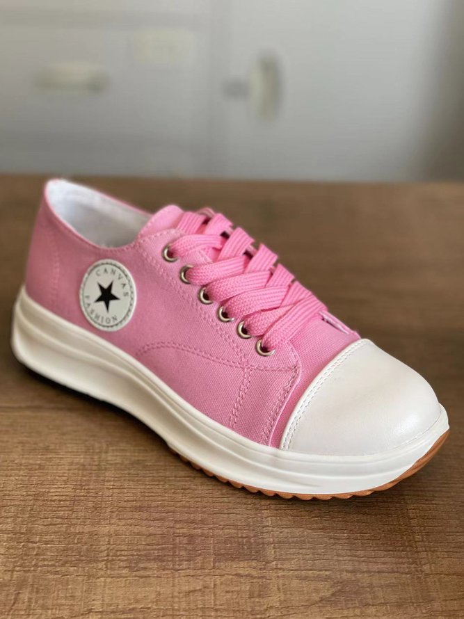 Women's Solid Color Platform Lace-Up Sneakers