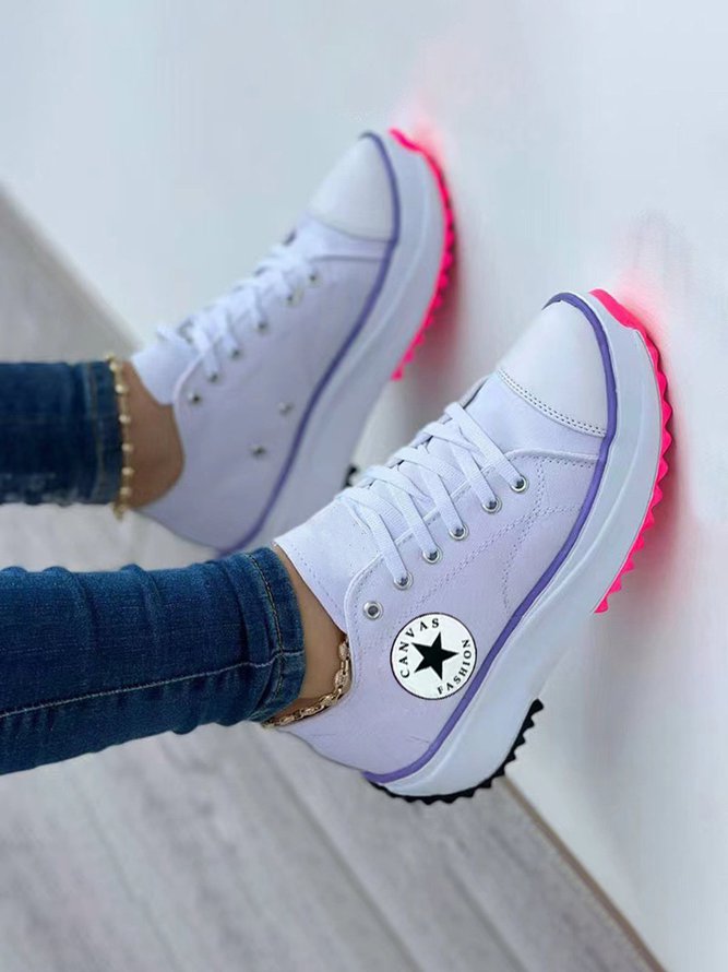 Women's Solid Color Platform Lace-Up Sneakers
