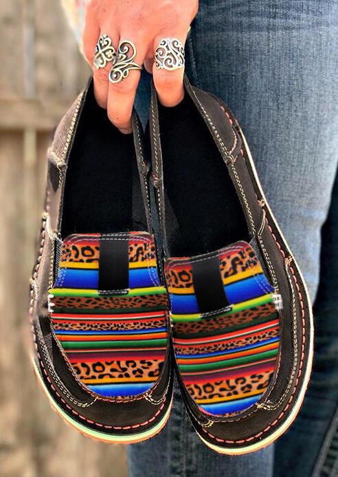 Leopard Serape Striped Slip On Flat Sneakers