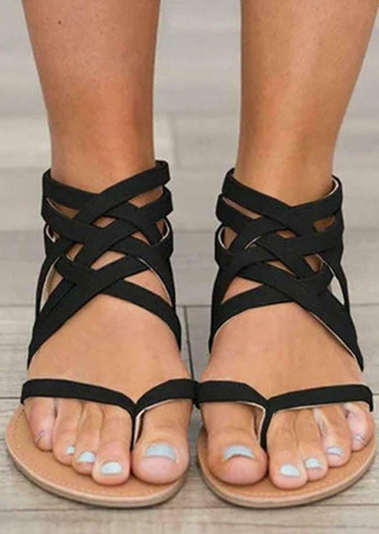 Summer Cross-Tied Zipper Flat Sandals