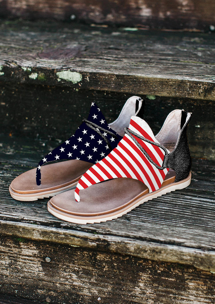 American Flag Star Striped Flat Sandals