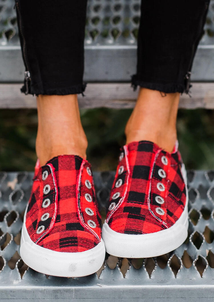 Plaid Slip-On Round Toe Flat Sneakers