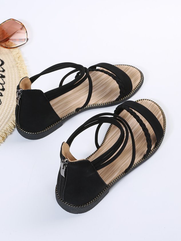 Boho Woven Striped Zipper Sandals