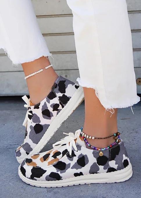 Colorful Cow Lace Up Flat Slippers