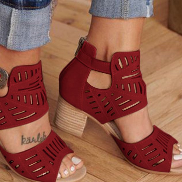 Artificial Leather Chunky Heel Adjustable Buckle Sandals Casual Shoes