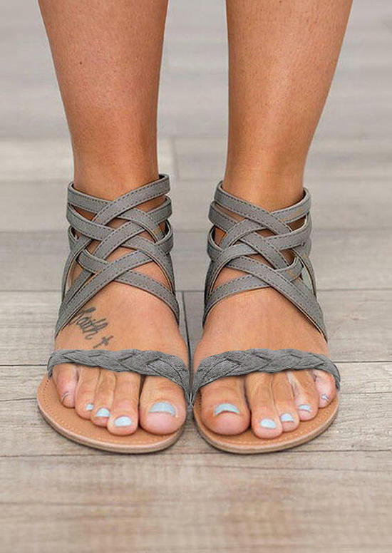 Zipper Criss-Cross Flat Sandals