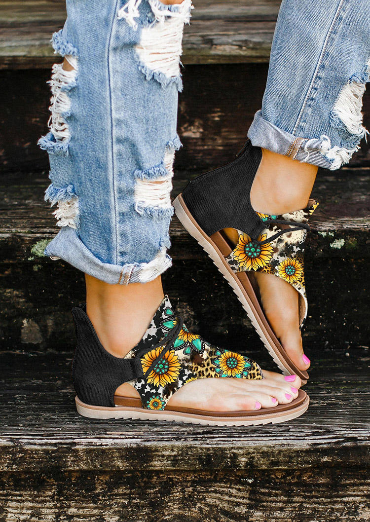 Sunflower Turquoise Cow Flat Thong Sandals