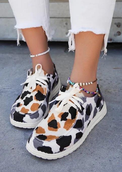 Colorful Cow Lace Up Flat Slippers