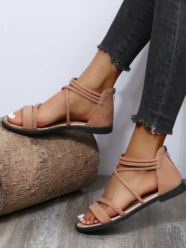 Boho Woven Striped Zipper Sandals