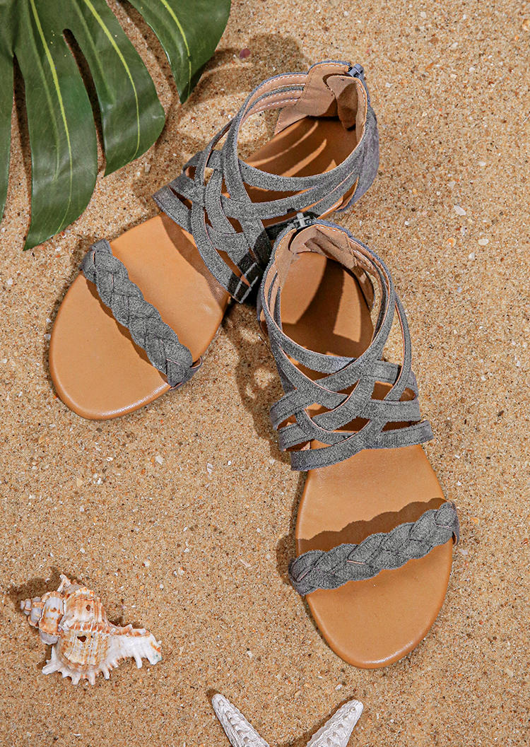 Zipper Criss-Cross Flat Sandals
