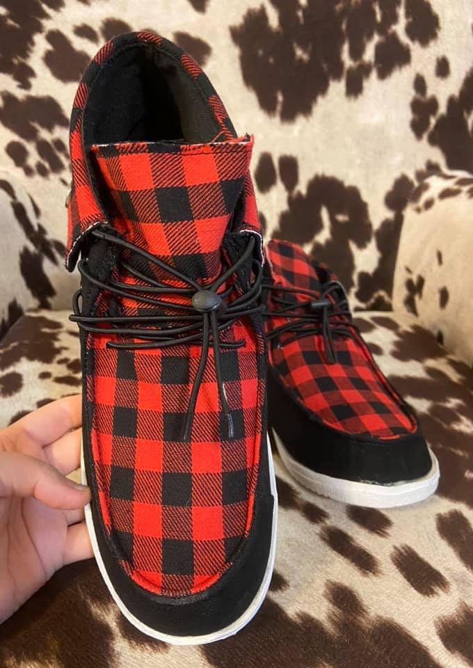 Buffalo Plaid Lace Up Flat Sneakers